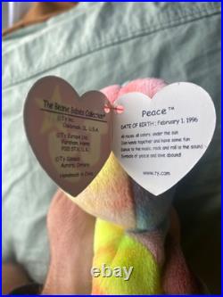 Ty Beanie Baby Peace Bear 1996 RARE Tricolor Face with Primary Color Palette