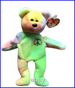Ty Beanie Baby Peace Bear, Tie Dye, PVC Pellets, Rare, Retired