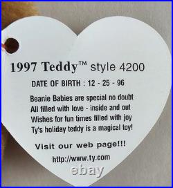 Ty Beanie Baby Rare/Retired MWMT 1st 1997 Teddy Christmas/ Major Tag Errors