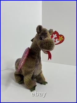 Ty Beanie Baby Scorch Dragon with Rare Errors on Hang Tag and Tush Tag 1998