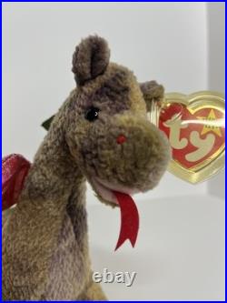 Ty Beanie Baby Scorch Dragon with Rare Errors on Hang Tag and Tush Tag 1998