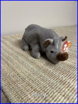 Ty Beanie Baby Spike The Rhinoceros Hang Tag Ultra Rare w Errors & P. V. C Pellets