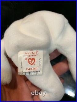 Ty Beanie Baby Valentino Bear Mint! P. V. C PELLETS Retired Brown Nose, Rare