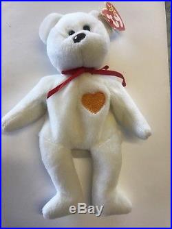 Ty Beanie Baby Valentino Bear With Errors Very Rare Orange Heart Pvc Pellets
