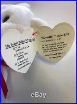 Ty Beanie Baby Valentino Bear With Errors Very Rare Orange Heart Pvc Pellets