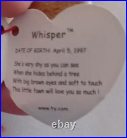 Ty Beanie Baby Whisper RARE RETIRED 1997 Pe Pellets TAG ERROR