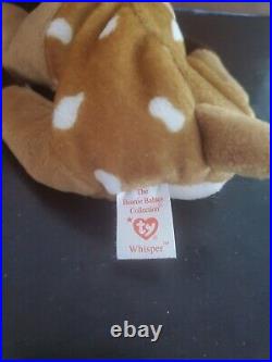 Ty Beanie Baby Whisper the Deer WITH ERRORS 1997/1998- (Rare Retired)