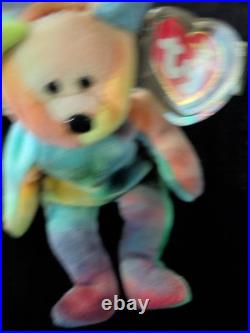 Ty Beanie Bear Garcia 1993 Multicolor RARE, ER ON SPELLING IN TAG