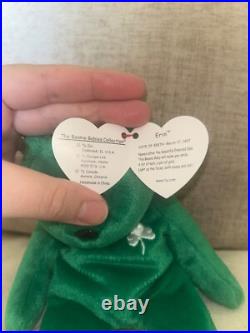 Ty Beanie babies RARE Retired Green Irish Erin Bear with Errors Ty Beanie babies RARE Retired Green Irish Erin Bear with Errors