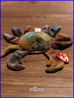 Ty Claude the Crab Rare Retired 1996 Tie Dyed Beanie Baby with Errors near Mint