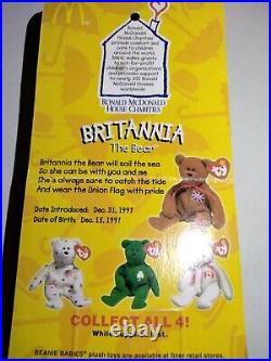 Ty McDonald's Beanie Babies Britannia The Bear Rare With Tag Errors Mint Retired