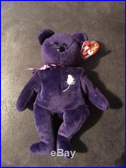 Ty Original Bear 1st Edition Princess Diana 1997 Retired Beanie Baby Purple Rare