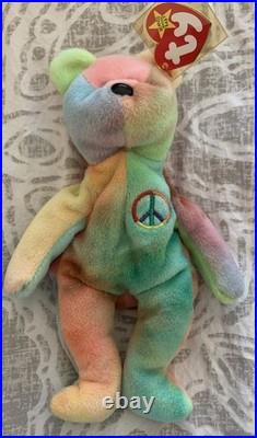 Ty Peace Bear Beanie Baby PVC Pellets, Tag Errors (No UK, Comma), Rare Tie-Dye Ty Peace Bear Beanie Baby PVC Pellets, Tag Errors (No UK, Comma), Rare Tie-Dye