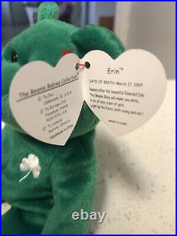 Ty Rare Retired Erin the Bear Beanie Baby. WITH ERRORS! MINT CONDITION