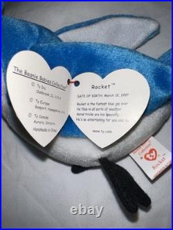 Ty Rocket The Blue Jay Beanie Baby Babies Plush Toy RARE Tag Errors Vintage