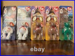 Ty Teeny Beanies international bears with 2 Britannias & rare brown nosed Maple