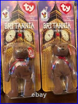 Ty Teeny Beanies international bears with 2 Britannias & rare brown nosed Maple