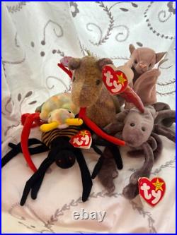 Ty beanie babies rare retired lot (spider, bat, scorpion, dragon, beetle)