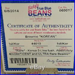 ULTRA RARE Authenticated Ty 1st gen BROWNIE Beanie Baby 5 Line KOREAN Tush Tag
