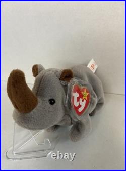 ULTRA RARE Ty Beanie Baby Spike The Rhino style 4060 Many Errors & PVC Pellets
