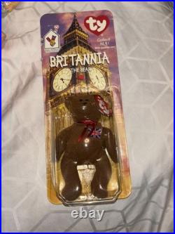 ULTRA Rare BRITANNIA THE BEAR Beanie Baby-NEVER OPENED/Out of Box, with2 Errors