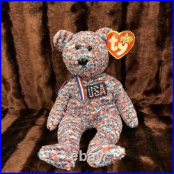 USA Beanie Baby Bear 2000 with Multiple rare tag errors! Hologram Tush Tag, MWMT