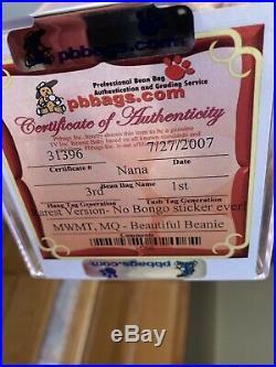 Ultra Rare TY beanie baby Nana No Bongo Sticker Ever 3rd 1st gen MWMT MQ