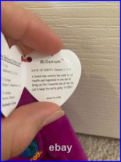 VERY RARE Ty Beanie Babies Millennium Bear Plush Toy Purple