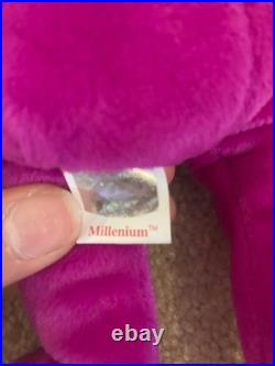 VERY RARE Ty Beanie Babies Millennium Bear Plush Toy Purple