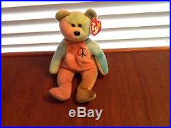 VERY RARE Ty Beanie Baby-PEACE BEAR- Original Collectible with All Tag ERRORS