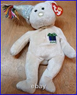 VINTAGE Beanie TY 2002 June Birthday Bear Beanie Baby MWMT RARE