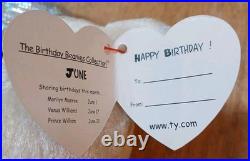 VINTAGE Beanie TY 2002 June Birthday Bear Beanie Baby MWMT RARE