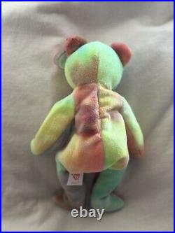 VINTAGE TY Beanie Baby Peace the Bear 1996 Retired Neon Multi RARE