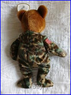 VINTAGE TyBeanie Babies HERO The Bear (USA FLAG) RARE Flag Wrong Way NMWT