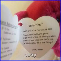 Valentina RARE TY Beanie Baby, 6 TAG ERRORS 1998/99 w hologram, Mint, Retired