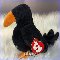 Very Rare 1995 Ty Beanie Baby CAW The Crow Bird. No Name On Tush Tag. #4071 PVC
