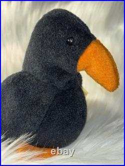 Very Rare 1995 Ty Beanie Baby CAW The Crow Bird. No Name On Tush Tag. #4071 PVC