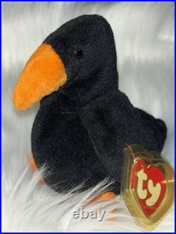 Very Rare 1995 Ty Beanie Baby CAW The Crow Bird. No Name On Tush Tag. #4071 PVC
