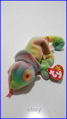 Very Rare Errors Ty Beanie Baby 9 inch Rainbow The Iguana Chameleon Toy