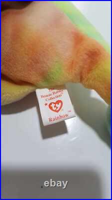 Very Rare Errors Ty Beanie Baby 9 inch Rainbow The Iguana Chameleon Toy