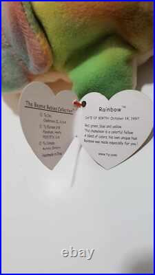Very Rare Errors Ty Beanie Baby 9 inch Rainbow The Iguana Chameleon Toy
