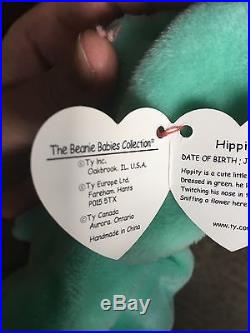Very Rare Hippity Beanie Baby With Multiple Errors And Yellow And Green Ribbon