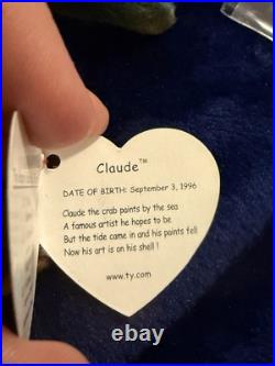 Very Rare Ty Beanie Babies Claude the Crab with tag errors