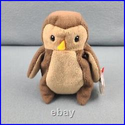 Vintage Beanie Baby Ty Hoot The Bird 1995 Brown Retired Rare With Tag Errors