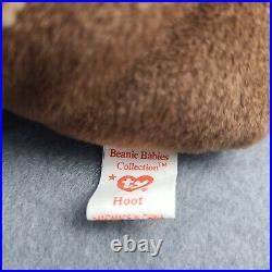 Vintage Beanie Baby Ty Hoot The Bird 1995 Brown Retired Rare With Tag Errors