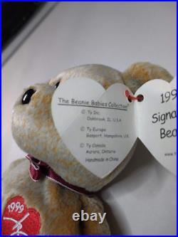 Vintage Rare TY 1999 Signature Bear Beanie Baby (with tag errors)