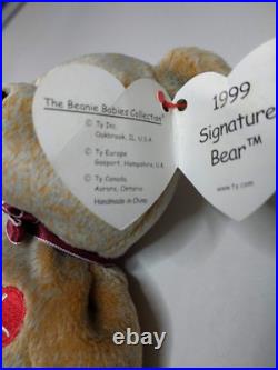 Vintage Rare TY 1999 Signature Bear Beanie Baby (with tag errors)