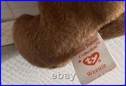 Weenie the Dachshund Dog Ty Beanie Baby 1995 PVC Rare Tag Errors 4013 Mint