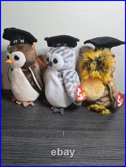 Wise, Wiser, Smartest the Owl Class of 98, 99, 03 TY Beanie Baby RARE Tag Errors