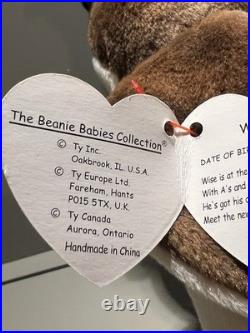 Wise the Owl Class of 1998 TY Beanie Baby RARE Tag & Manufacturing Error
